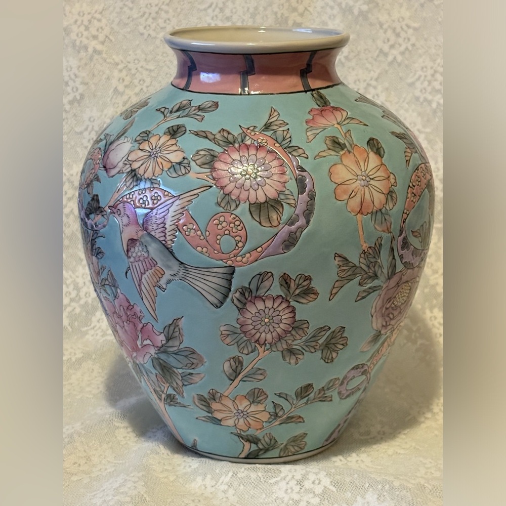 Blue Vase with Birds and Flowers